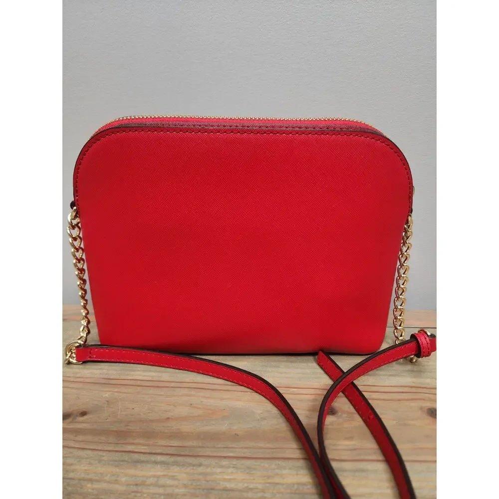 Michael Kors Cindy Crossbody Bag Red Saffiano Leather Chain Strap Small Purse